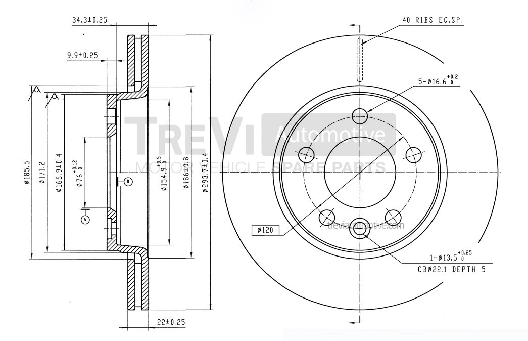 TREVI AUTOMOTIVE féktárcsa - BD1193 - TothCarparts