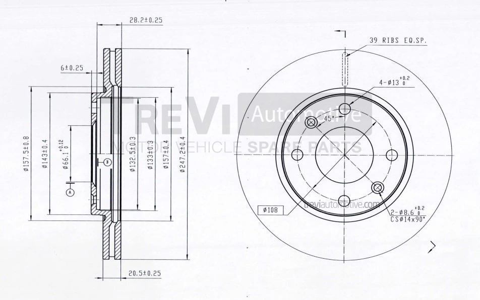 TREVI AUTOMOTIVE féktárcsa - BD1195 - TothCarparts