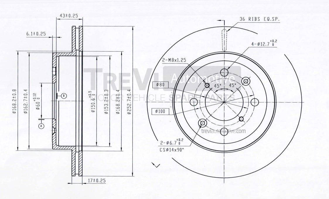 TREVI AUTOMOTIVE féktárcsa - BD1199 - TothCarparts