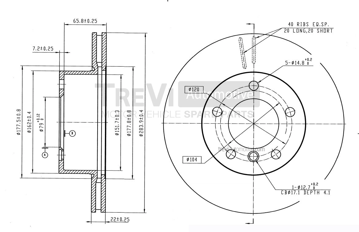 TREVI AUTOMOTIVE féktárcsa - BD1200 - TothCarparts