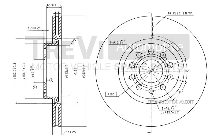 TREVI AUTOMOTIVE féktárcsa - BD1203 - TothCarparts