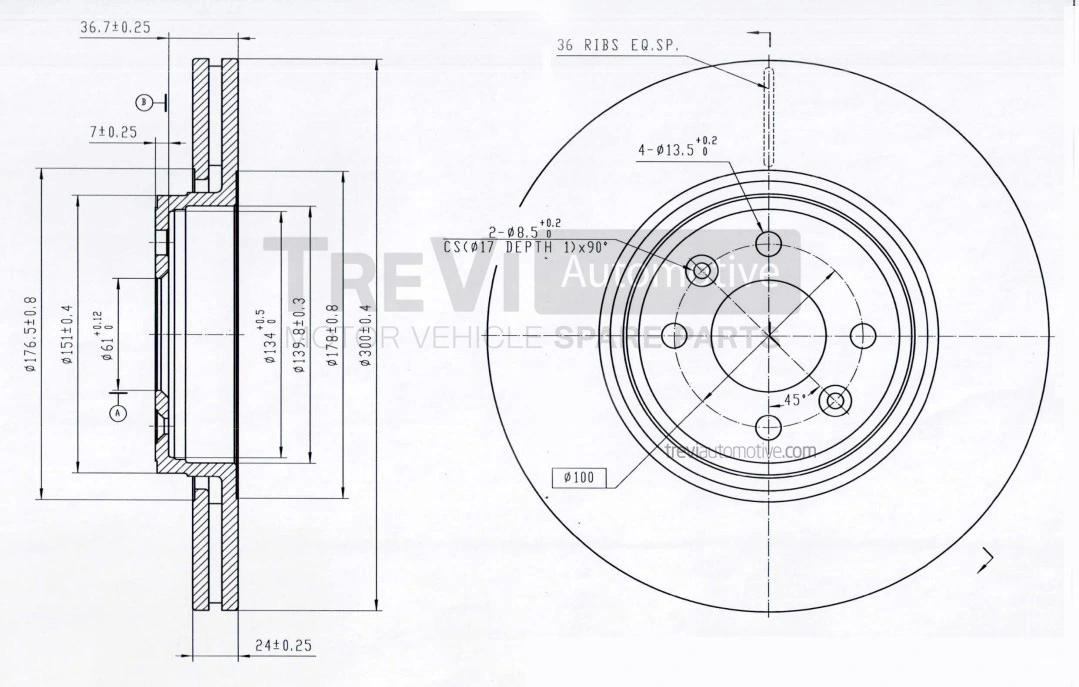 TREVI AUTOMOTIVE féktárcsa - BD1208 - TothCarparts