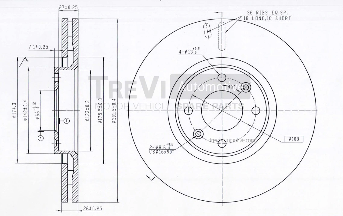 TREVI AUTOMOTIVE féktárcsa - BD1212 - TothCarparts