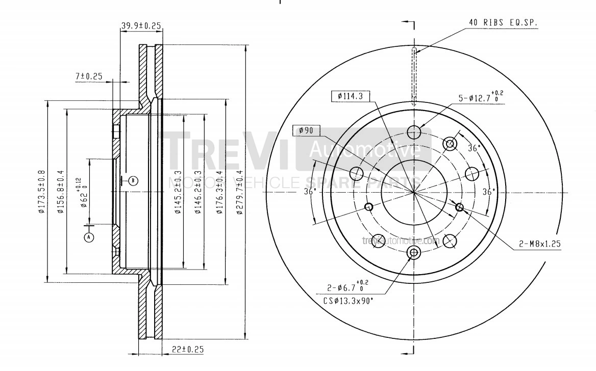 TREVI AUTOMOTIVE féktárcsa - BD1219 - TothCarparts