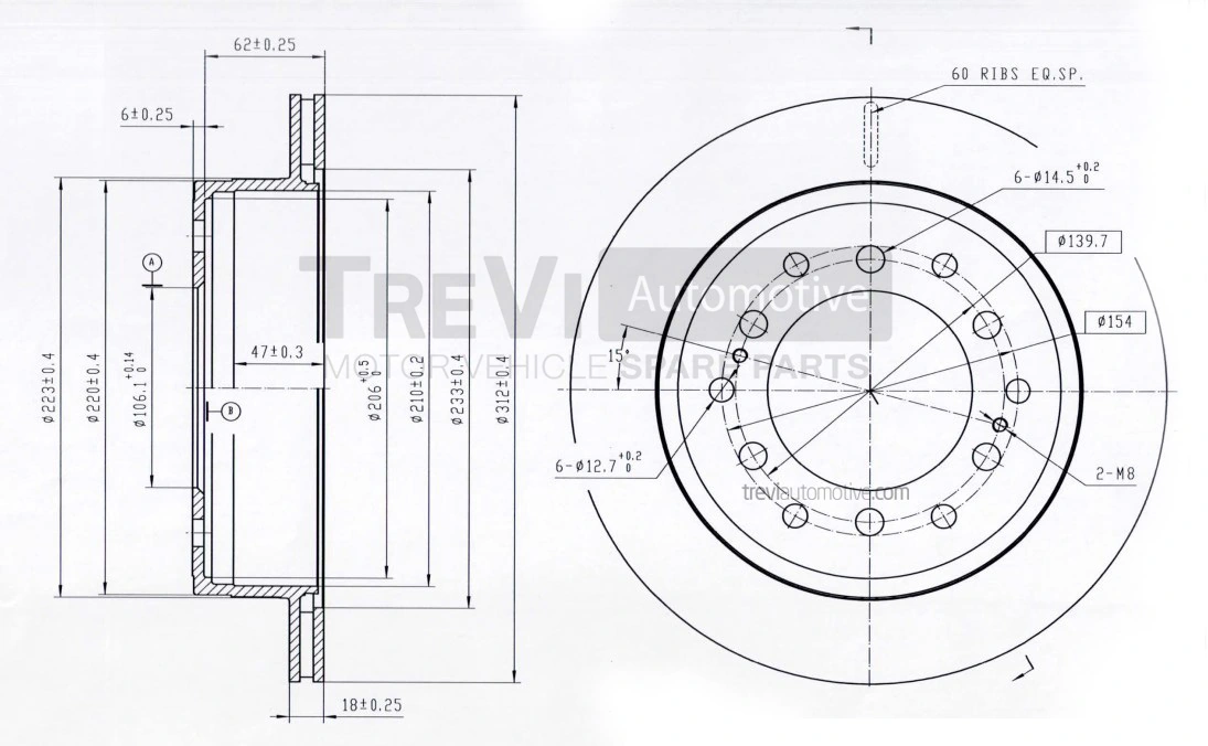 TREVI AUTOMOTIVE féktárcsa - BD1220 - TothCarparts
