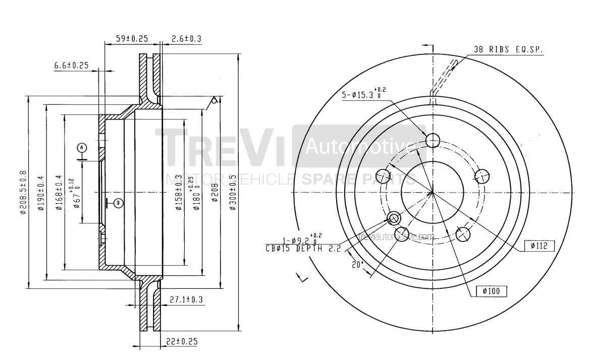TREVI AUTOMOTIVE féktárcsa - BD1222 - TothCarparts