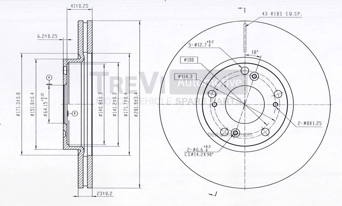 TREVI AUTOMOTIVE féktárcsa - BD1227 - TothCarparts
