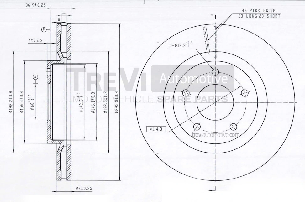 TREVI AUTOMOTIVE féktárcsa - BD1233 - TothCarparts