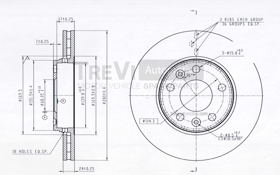 TREVI AUTOMOTIVE féktárcsa - BD1236 - TothCarparts