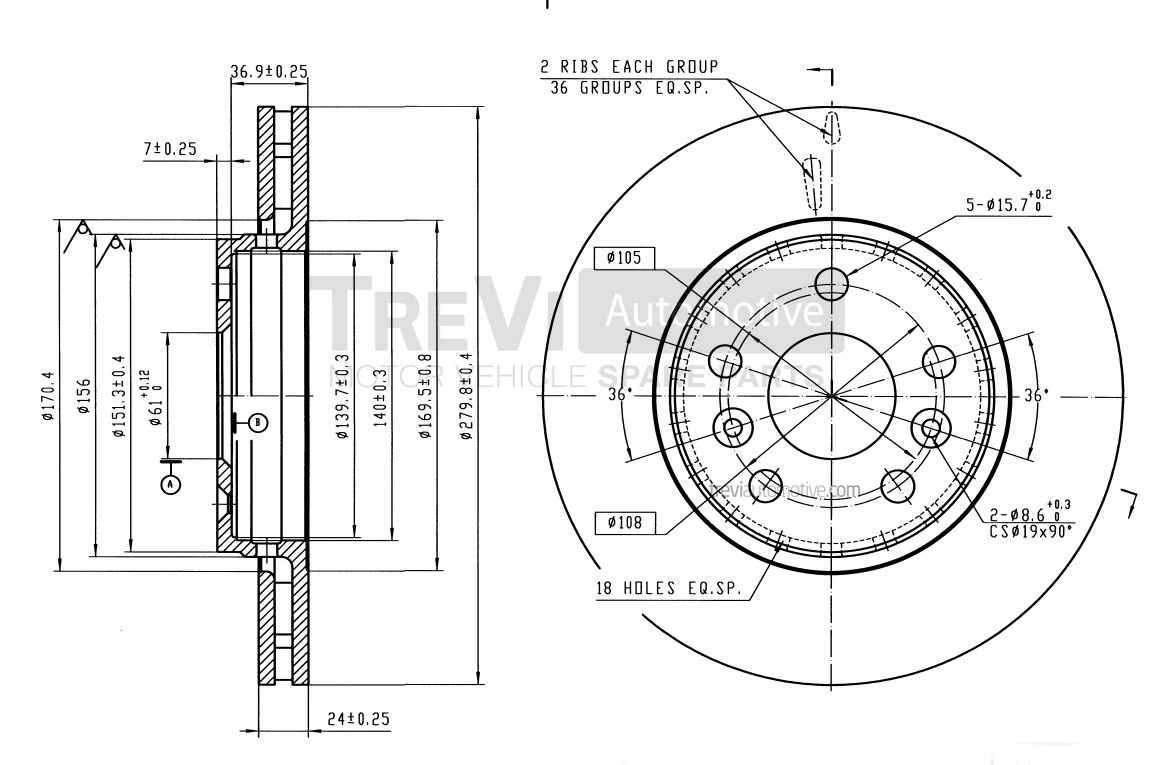 TREVI AUTOMOTIVE féktárcsa - BD1237 - TothCarparts