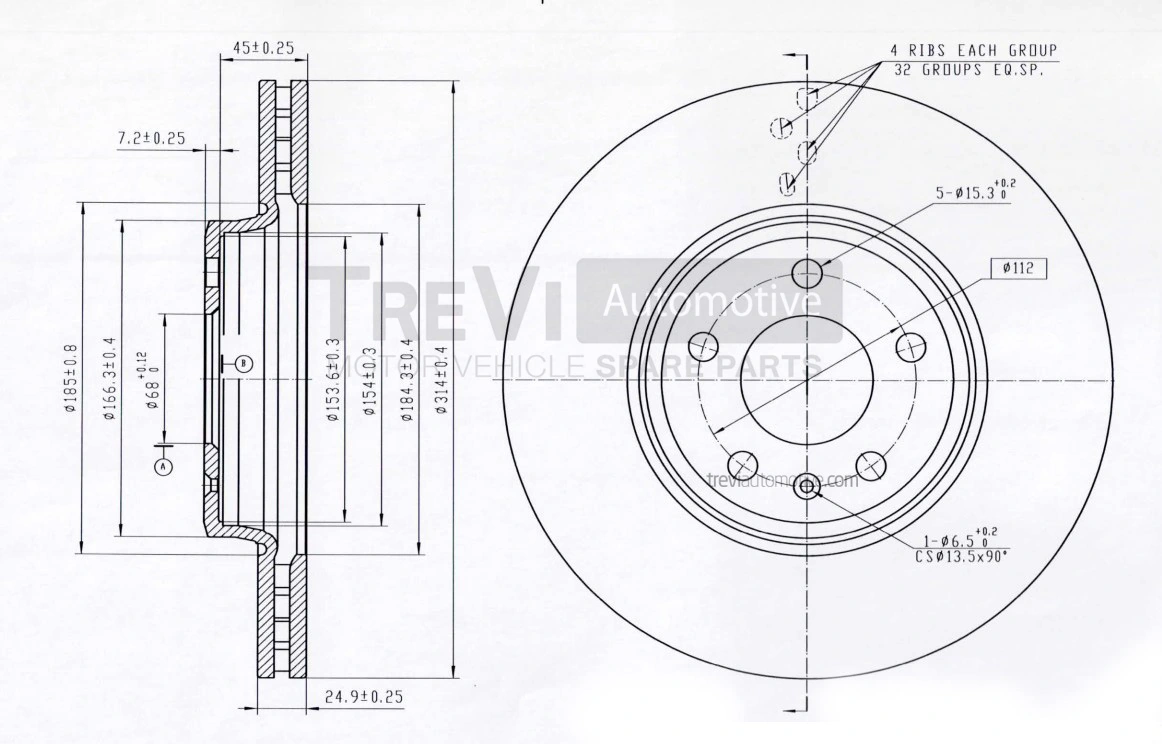 TREVI AUTOMOTIVE féktárcsa - BD1241 - TothCarparts