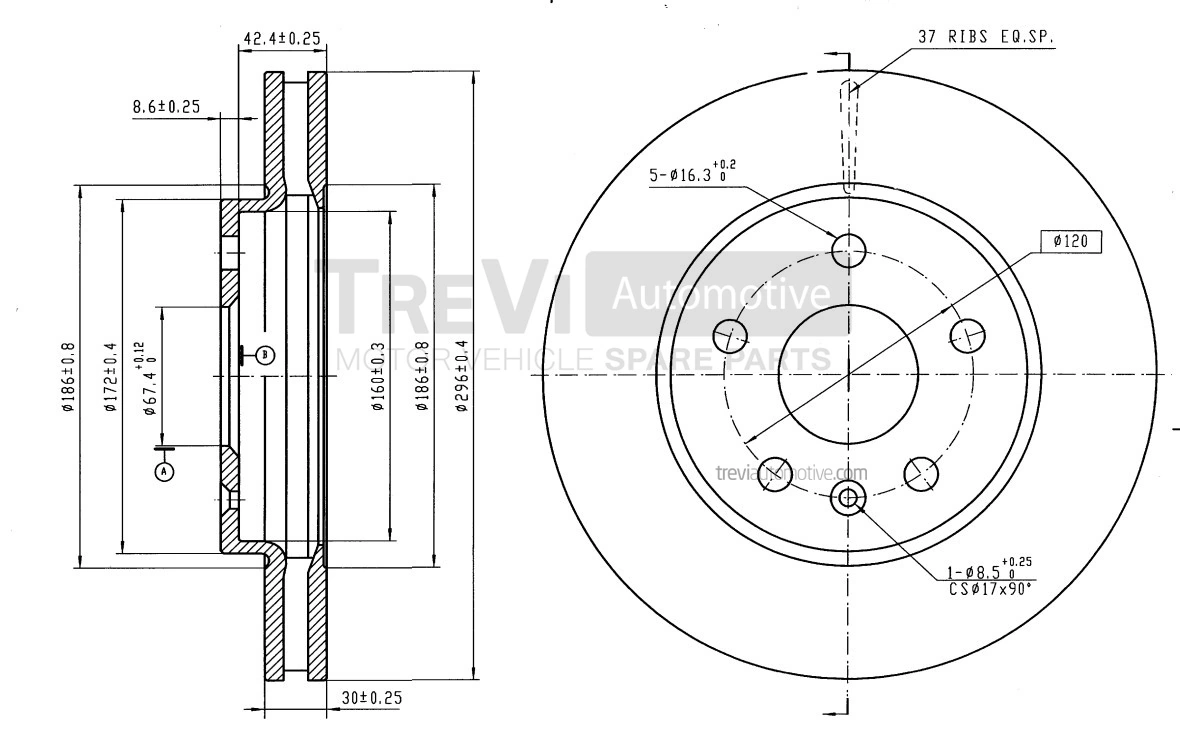 TREVI AUTOMOTIVE féktárcsa - BD1247 - TothCarparts