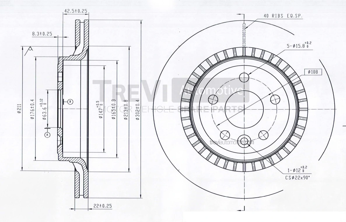 TREVI AUTOMOTIVE féktárcsa - BD1249 - TothCarparts