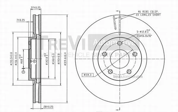 TREVI AUTOMOTIVE féktárcsa - BD1253 - TothCarparts