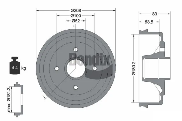BENDIX Braking fékdob - BDM1022 - TothCarparts