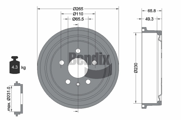BENDIX Braking fékdob - BDM1051 - TothCarparts