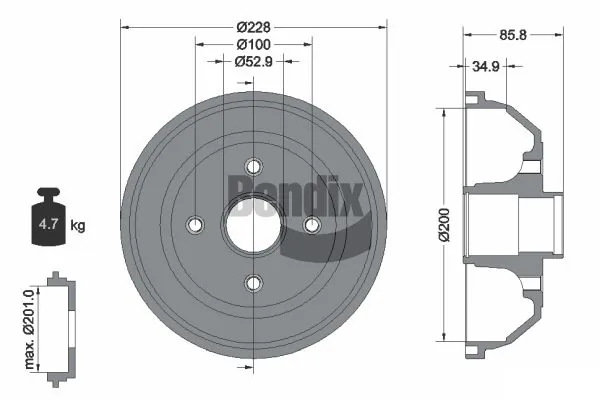 BENDIX Braking fékdob - BDM1057 - TothCarparts