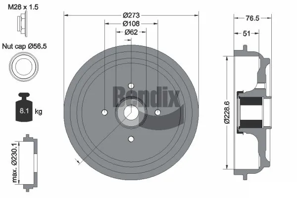 BENDIX Braking fékdob - BDM1111 - TothCarparts