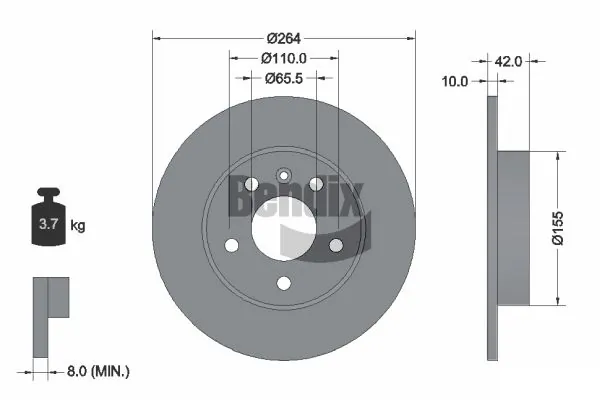 BENDIX Braking féktárcsa - BDS1038 - TothCarparts