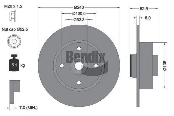 BENDIX Braking féktárcsa - BDS1051 - TothCarparts