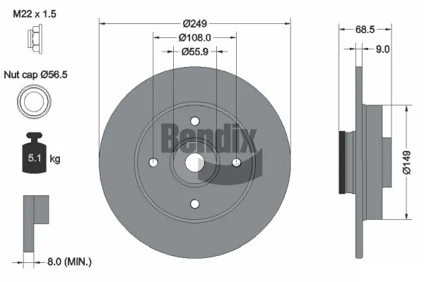 BENDIX Braking féktárcsa - BDS1088 - TothCarparts