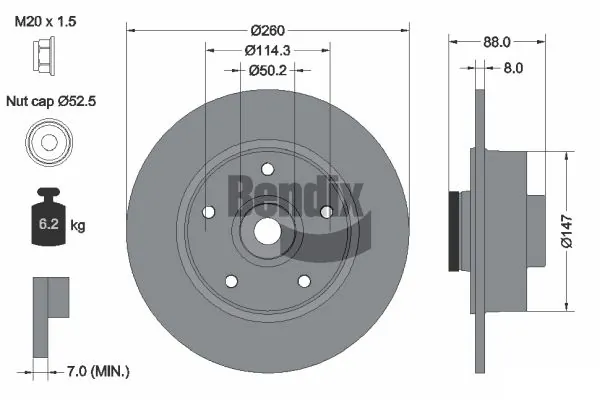 BENDIX Braking féktárcsa - BDS1160 - TothCarparts
