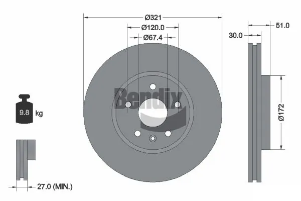 BENDIX Braking féktárcsa - BDS1176HC - TothCarparts