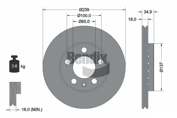 BENDIX Braking féktárcsa - BDS1350 - TothCarparts