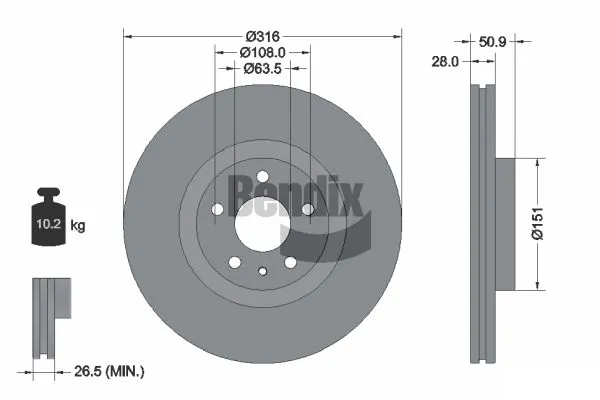 BENDIX Braking féktárcsa - BDS1608 - TothCarparts