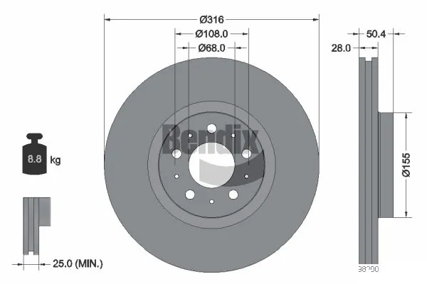BENDIX Braking féktárcsa - BDS1836 - TothCarparts