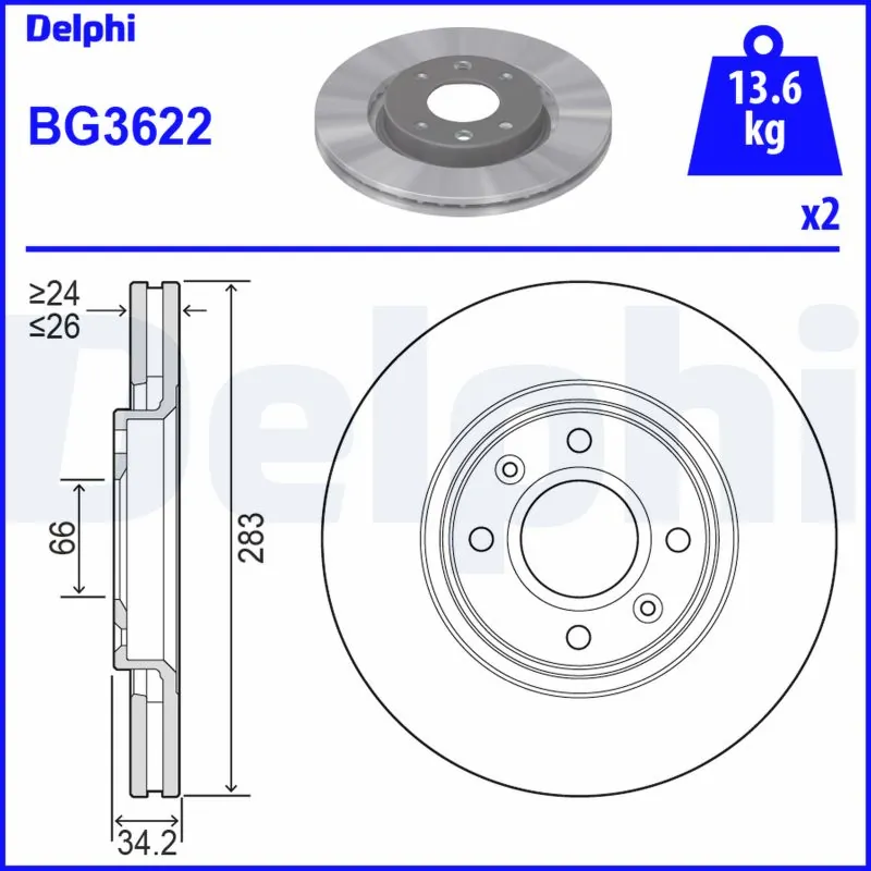 DELPHI féktárcsa - BG3622 - TothCarparts