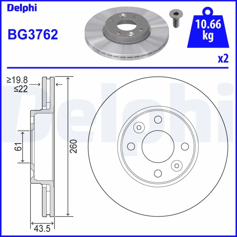 DELPHI féktárcsa - BG3762 - TothCarparts