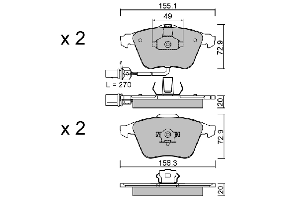 AISIN fékbetétkészlet, tárcsafék - BPVW-1015 - TothCarparts