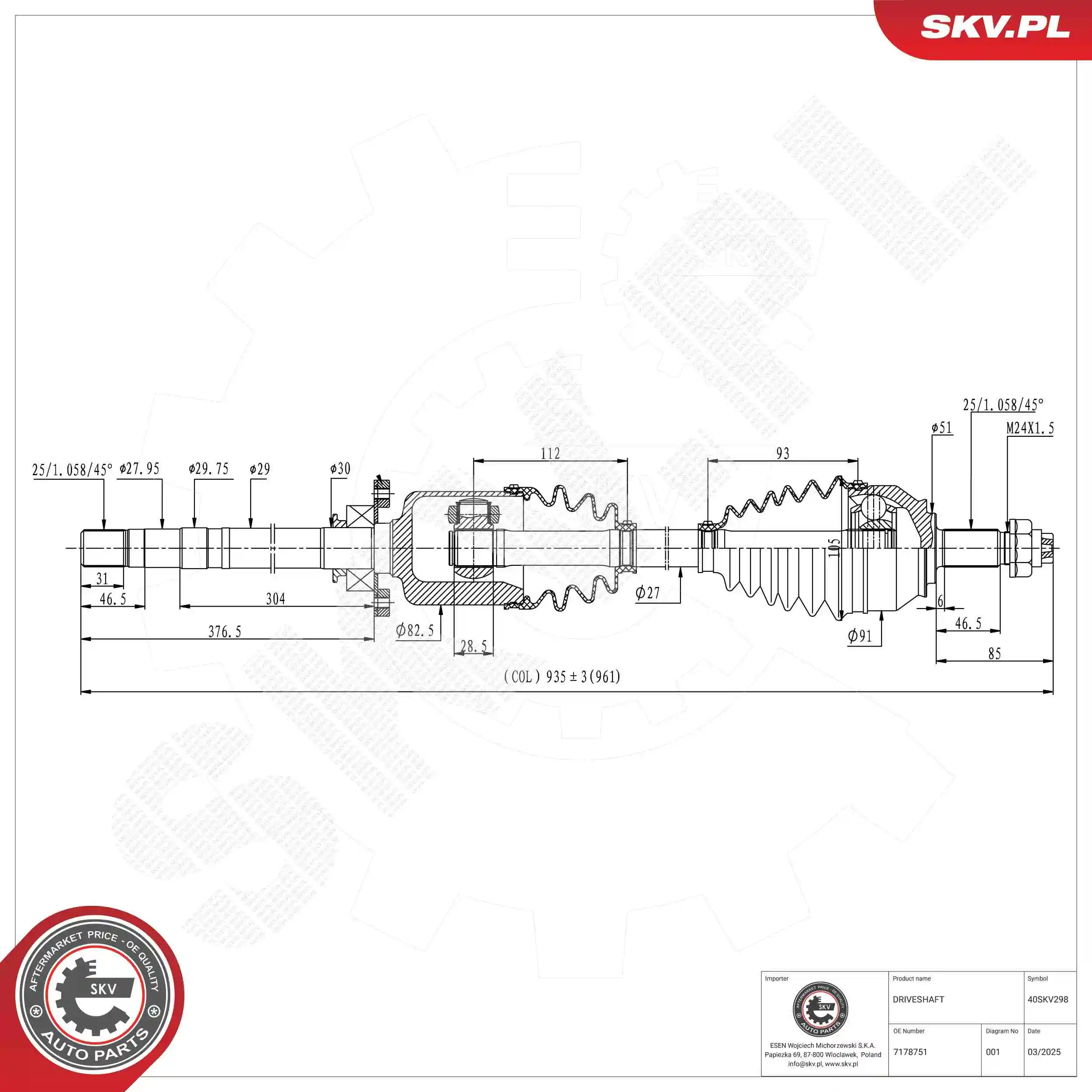 ESEN SKV hajtótengely - 40SKV298 - TothCarparts