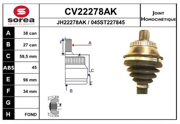 EAI csuklókészlet, hajtótengely - CV22278AK - TothCarparts