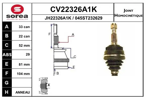 EAI csuklókészlet, hajtótengely - CV22326A1K - TothCarparts