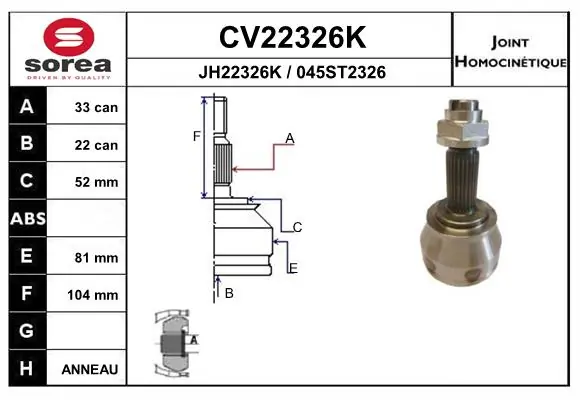 EAI csuklókészlet, hajtótengely - CV22326K - TothCarparts