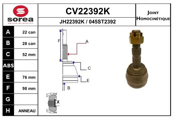 EAI csuklókészlet, hajtótengely - CV22392K - TothCarparts