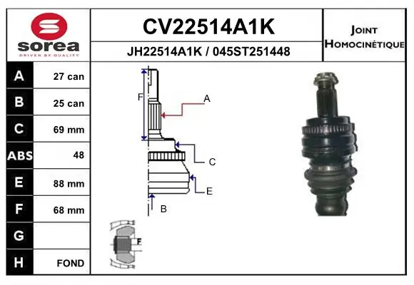 EAI csuklókészlet, hajtótengely - CV22514A1K - TothCarparts