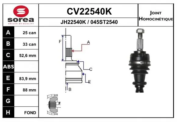 EAI csuklókészlet, hajtótengely - CV22540K - TothCarparts