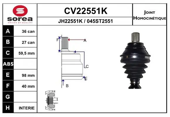 EAI csuklókészlet, hajtótengely - CV22551K - TothCarparts