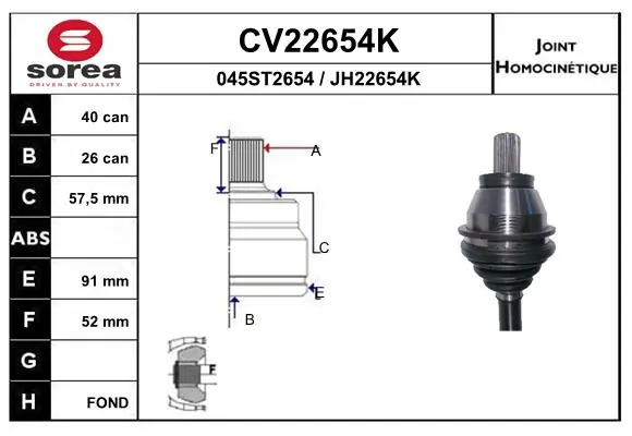 EAI csuklókészlet, hajtótengely - CV22654K - TothCarparts