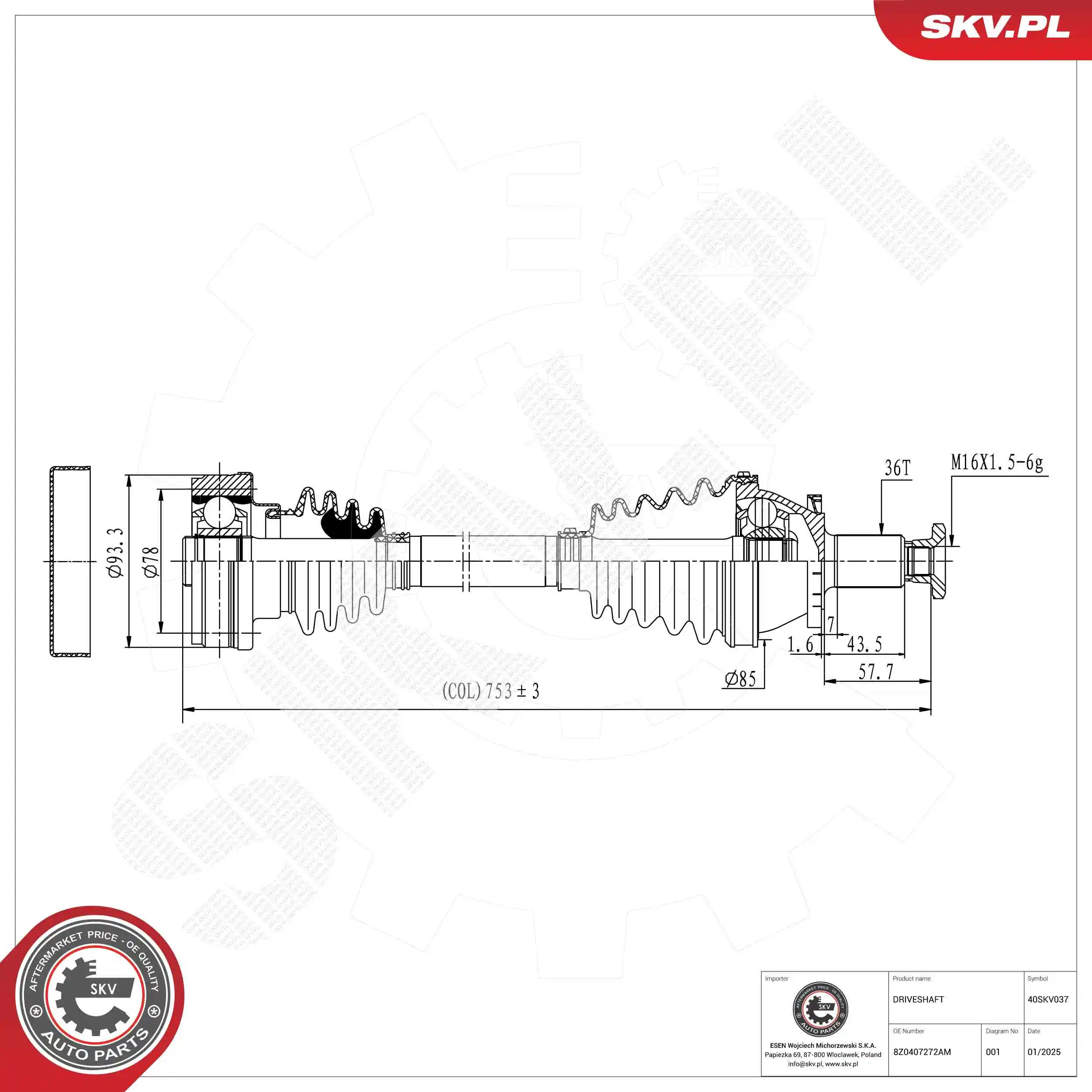 ESEN SKV hajtótengely - 40SKV037 - TothCarparts