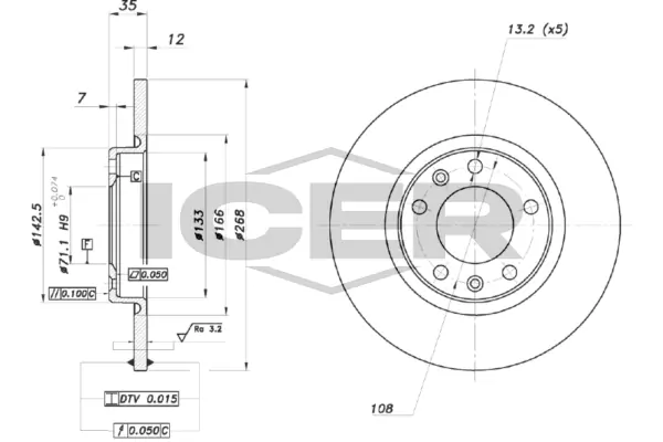 ICER féktárcsa - 78BD0073-2 - TothCarparts