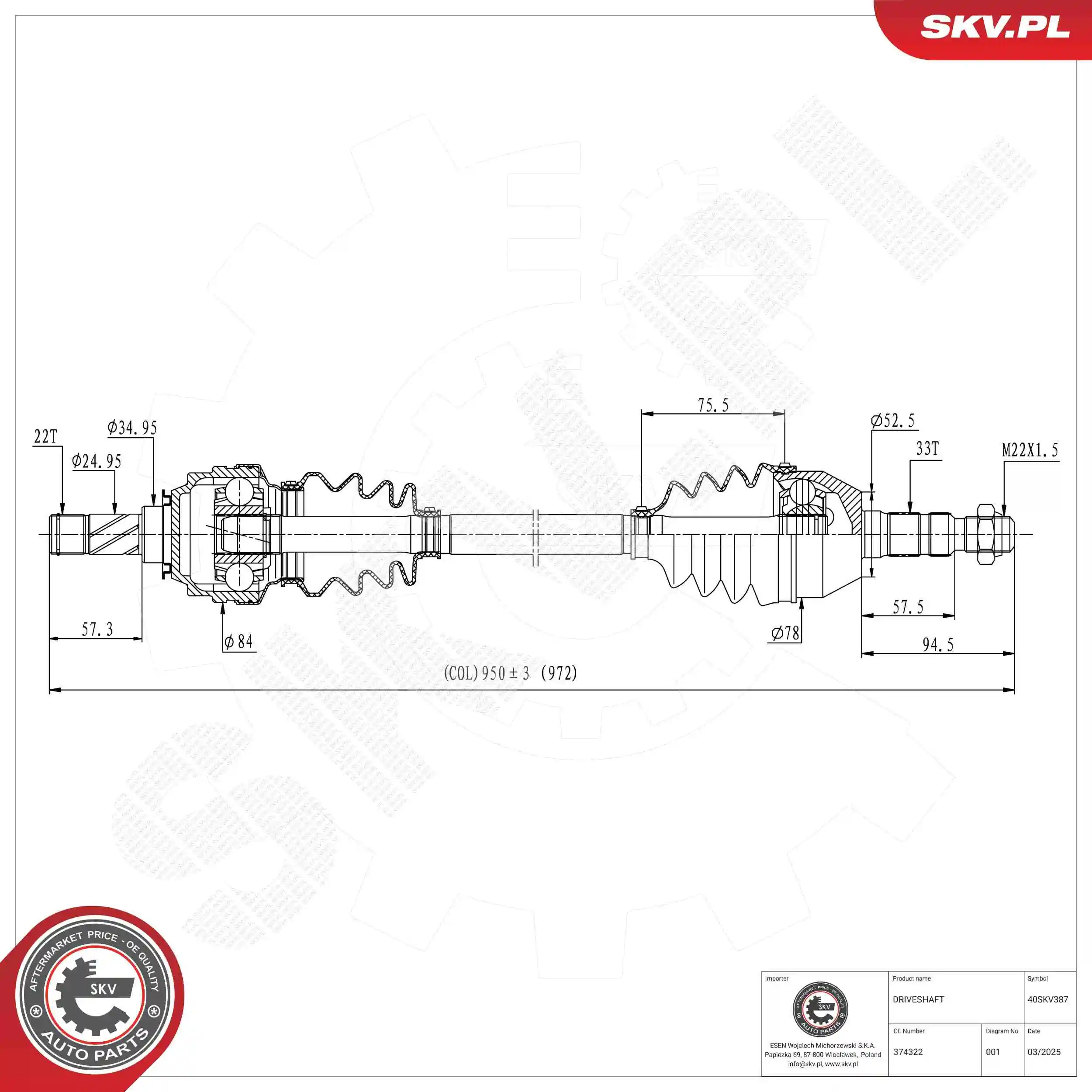 ESEN SKV hajtótengely - 40SKV387 - TothCarparts
