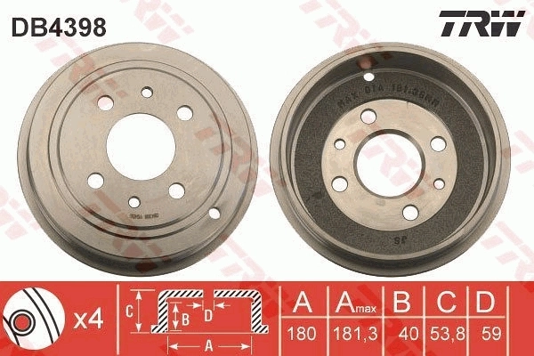 TRW fékdob - DB4398 - TothCarparts