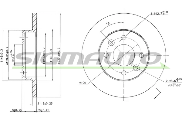 SIGMAUTO féktárcsa - DBA055S - TothCarparts