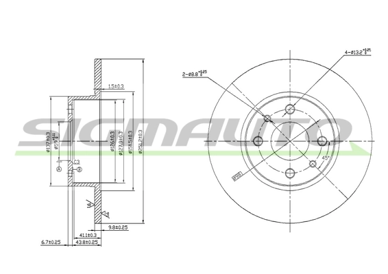 SIGMAUTO féktárcsa - DBA066S - TothCarparts