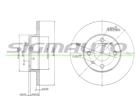 SIGMAUTO féktárcsa - DBA140S - TothCarparts