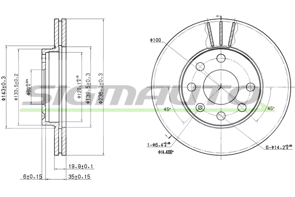 SIGMAUTO féktárcsa - DBA151V - TothCarparts
